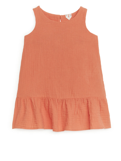 Sleeveless Cotton Muslin Dress - Orange