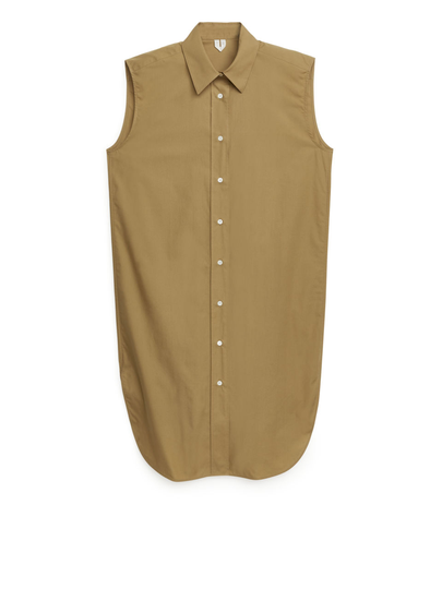 Sleeveless Shirt Dress - Beige