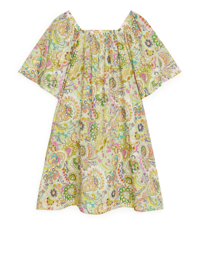 Square-Neck Voile Dress - Green