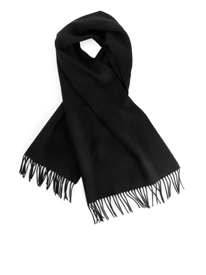 Fringed Wool Scarf - Black