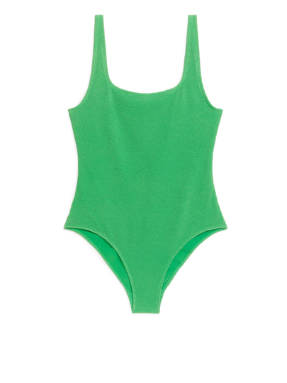 Crinkle Square Neck Swimsuit - Green
