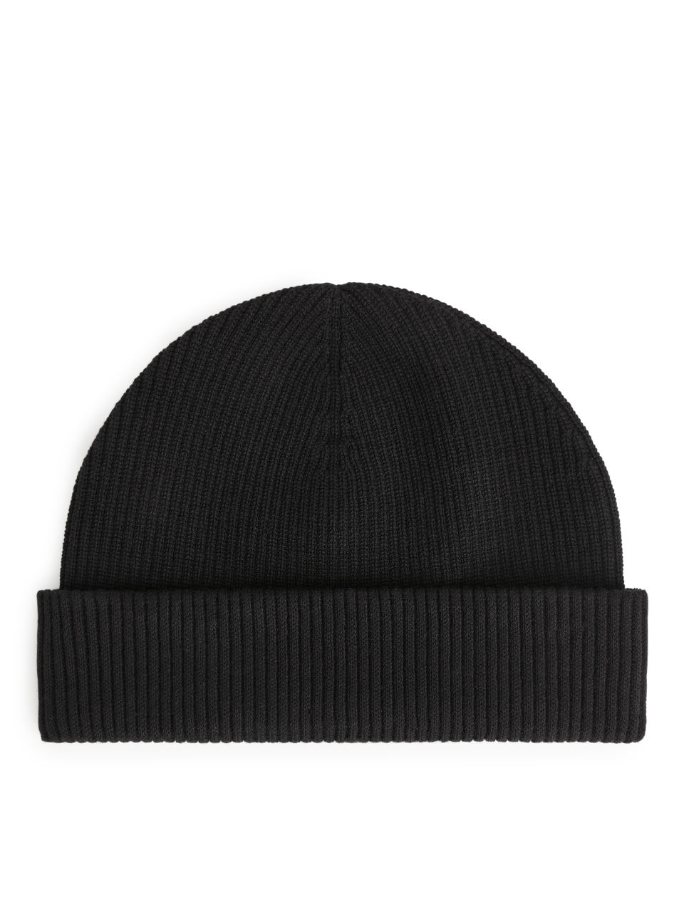 Short Ribbed Cotton Beanie - Black