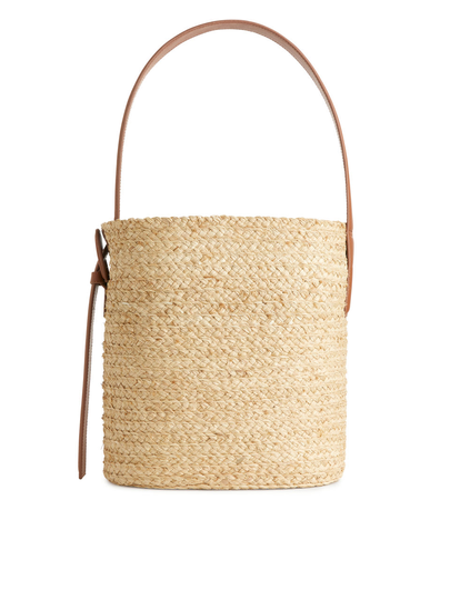 Straw Bucket Tote - Beige