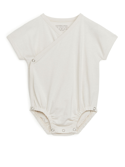 Short-Sleeve Wrap Bodysuit - Beige