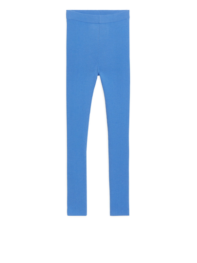 Ribbed Wool Blend Leggings - Blue
