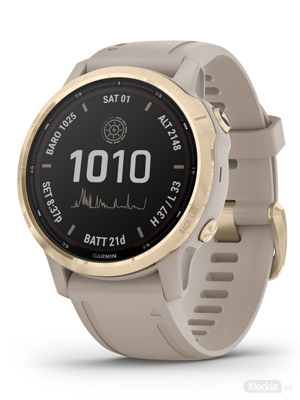 Garmin fenix 6S Pro Solar Ljust guld med ljust sandfärgat armband 010-02409-11