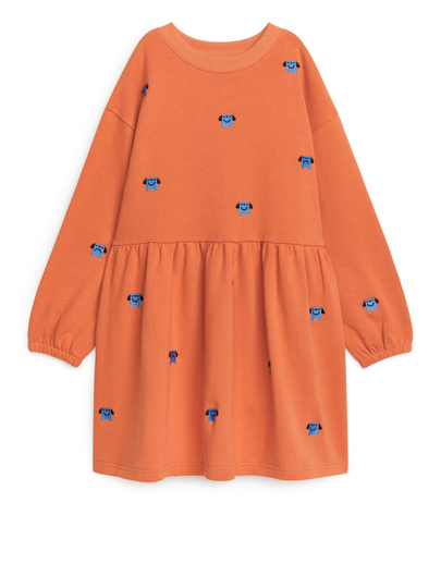Monster Embroidered Sweatshirt Dress - Orange