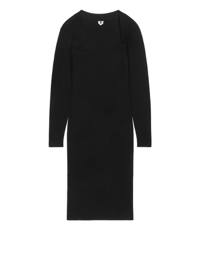 Knitted Square-Neck Dress - Black