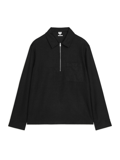 Lyocell-Linen Zip Overshirt - Black