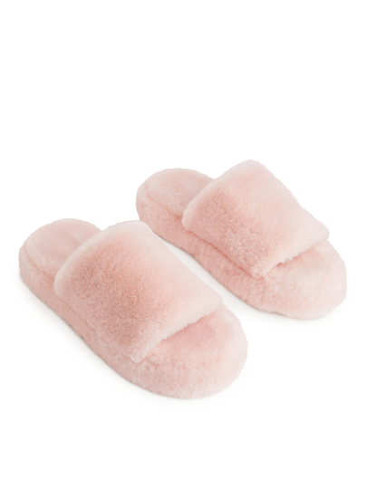Faux Fur Slippers - Pink