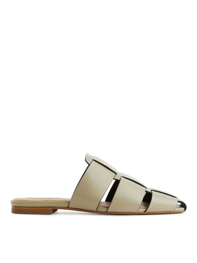 Square Toe Flat Leather Mules - Green