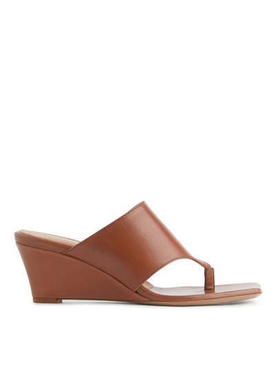 Leather Wedge Mules - Beige