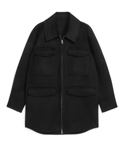 Woollen Zip Overshirt - Black