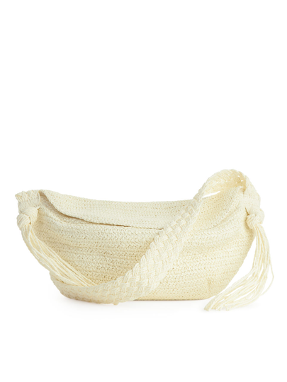Tassel-Detail Braided Crossbody Bag - White