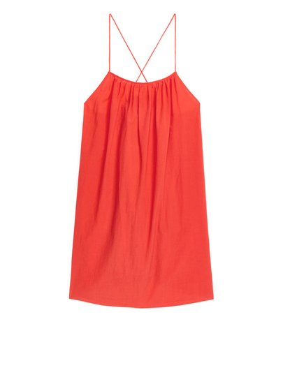Crinkled Strap Dress - Orange
