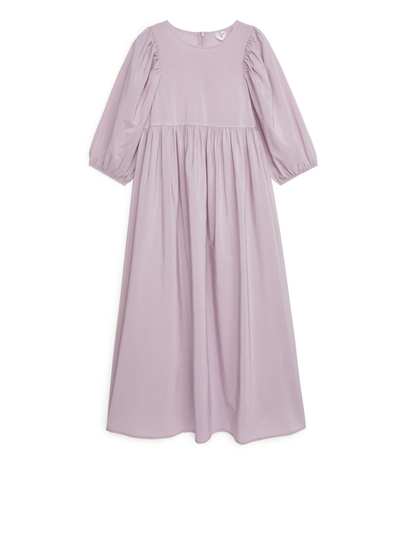 Puff Sleeve Cupro Blend Dress - Purple
