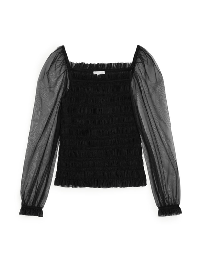 Tulle Smock Top - Black