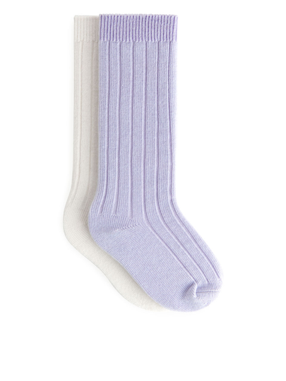 Ribbed Knee Socks - Purple