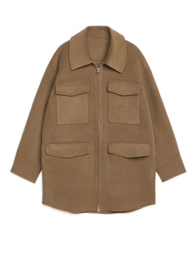 Woollen Zip Overshirt - Beige
