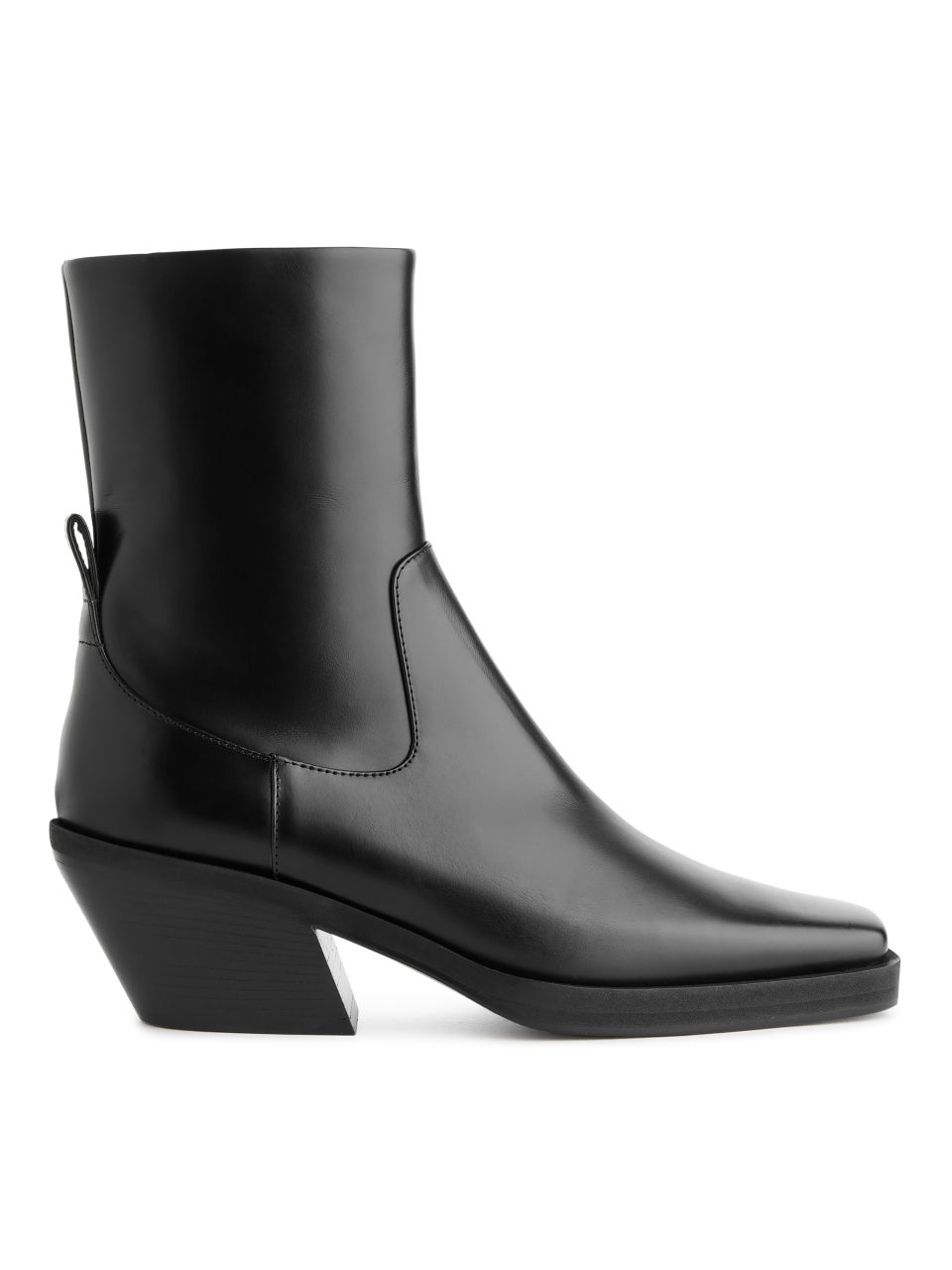 Square-Toe Leather Boots - Black