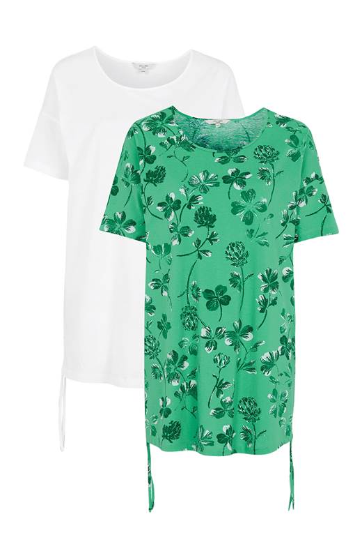 Cellbes Kortärmad topp i lång modell 2-Pack Grön Blommig Vit