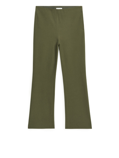 Cropped Cotton Stretch Trousers - Green