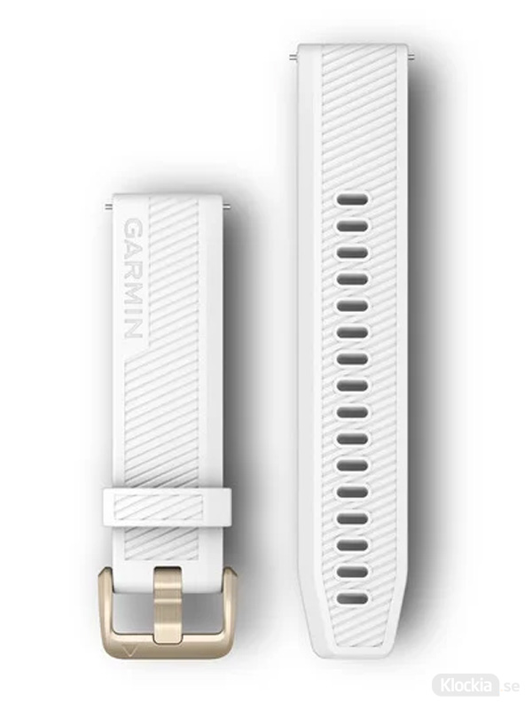 Garmin Armband 20mm med snäppspänne, Vitt silikonarmband med spännen i ljust guld