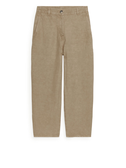 Linen Blend Barrel Leg Chino - Beige