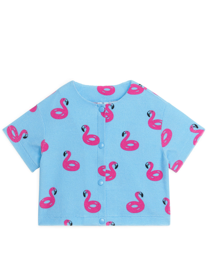 Buttoned Towelling T-Shirt - Blue