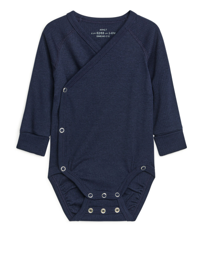 Cotton Lyocell Wrap Bodysuit - Blue