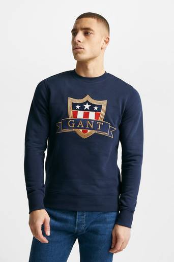 Gant Sweatshirt D1. Gant Banner Shield C-Neck Blå