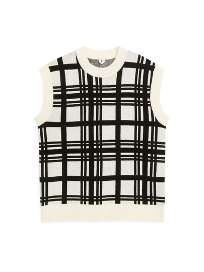 Jacquard Knitted Wool Vest - White