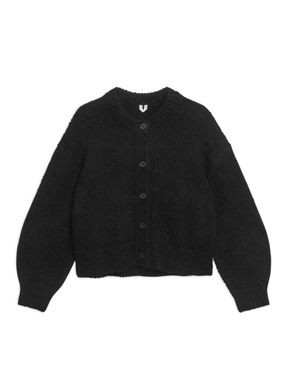 Balloon-Sleeve Mohair Cardigan - Black