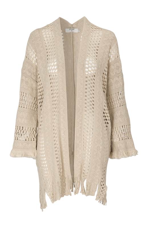 Cream Stickad cardigan med hålmönster Hava Beigemelange