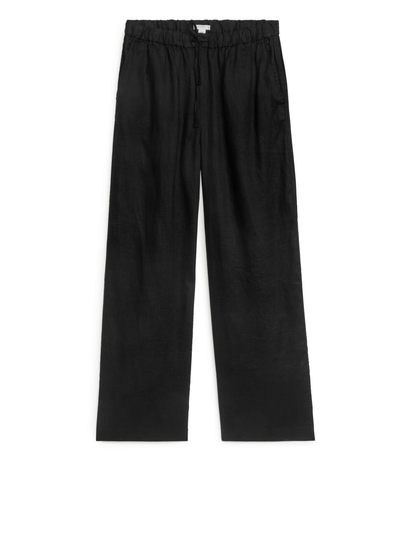 Linen Drawstring Trousers - Black