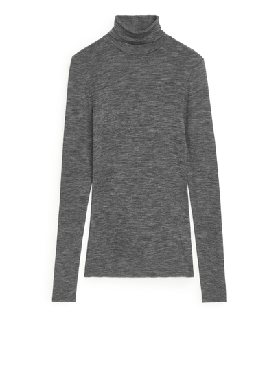 Sheer Merino Wool Roll-Neck - Grey