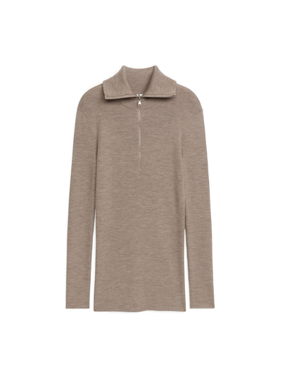 Merino Wool Half-Zip Jumper - Beige