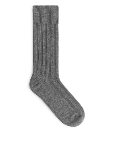 Ribbed Merino Boot Socks - Grey