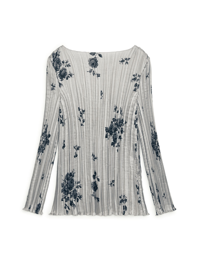 Pleated Floral Top - Grey