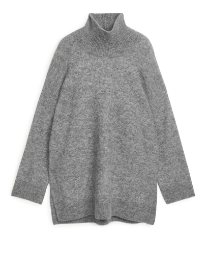 High-Collar Alpaca Blend Jumper - Grey