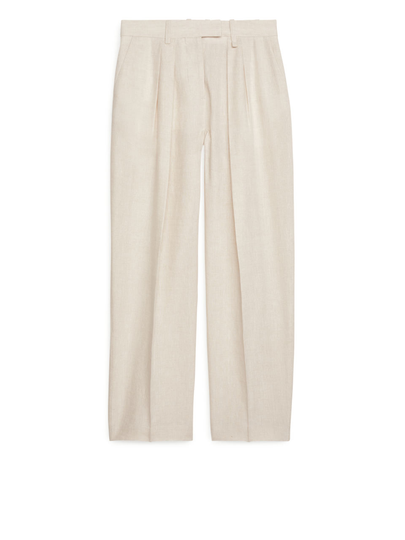 High Waist Linen Trousers - Beige