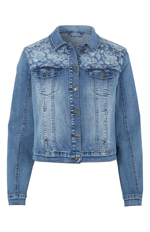 Cellbes Jeansjacka med mönstrat ok Blå denim