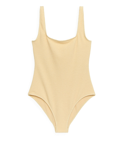 Crinkle Square Neck Swimsuit - Yellow