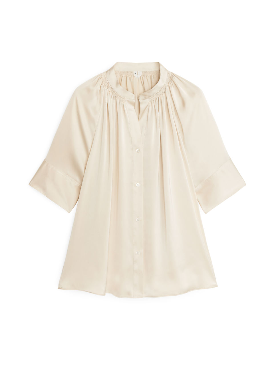 Short-Sleeve Satin Blouse - Beige