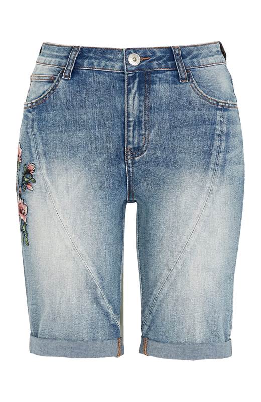 Cellbes Boyfriendshorts med brodyr Blå Denim