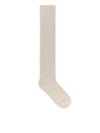 Over-the-Knee Wool Socks - White