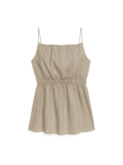 Linen Blend Strap Top - Beige
