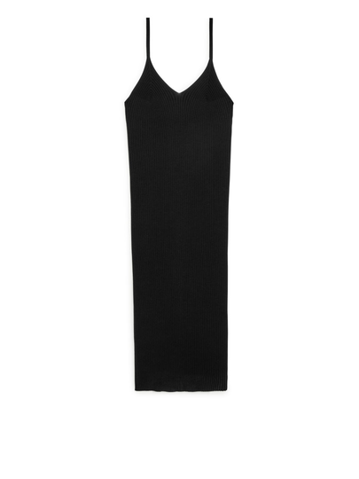 Knitted Strap Dress - Black