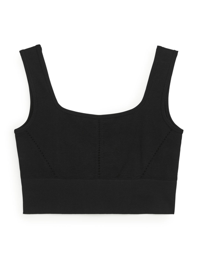 Mesh-Detail Seamless™ Ribbed Yoga Top - Black