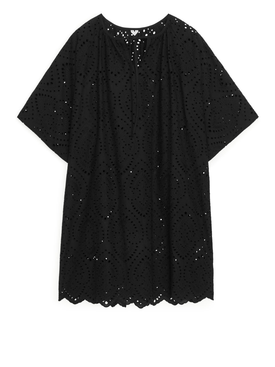 Broderie Anglaise Kaftan Dress - Black